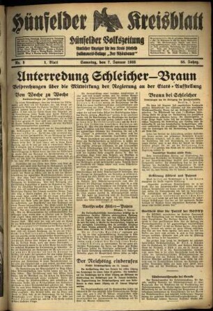 Erste Ausgabe vom Samstag, den 07. Januar 1933.