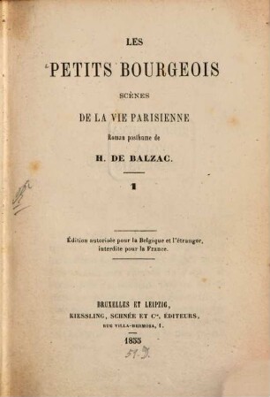 Les petits bourgeois : scènes de la vie parisienne ; roman posthume, 1