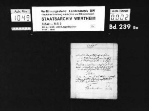 Auszug aus der 1757er Bronnbacher Gülteinnahme zu Werbach