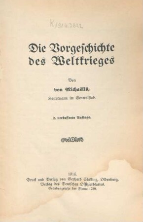 Die Vorgeschichte des Weltkrieges