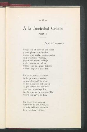 A la Sociedad Criolla