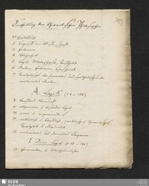 [Inhaltsverzeichnis:] Eintheilung der theoretischen Philosophie