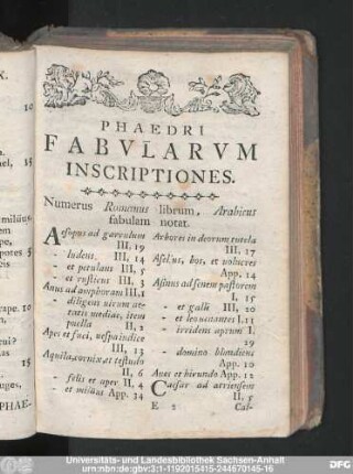 Phaedri Fabularum Inscriptiones.