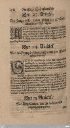 Der 23. Artickel. Die Zeugens personen/ sollen den gewöhnlichen zeugen Eydt thun.