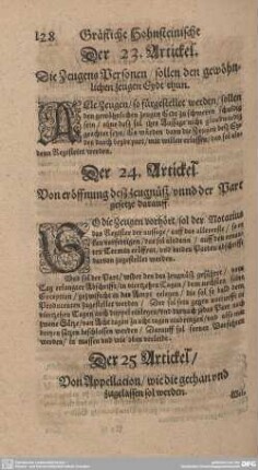 Der 23. Artickel. Die Zeugens personen/ sollen den gewöhnlichen zeugen Eydt thun.