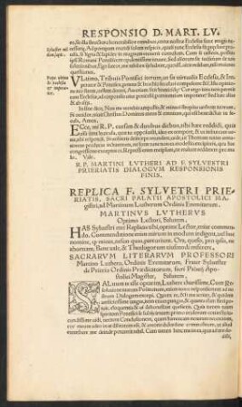 Replica F. Silvestri Prieriatis ... ad Martinum Lutherum Ordinis Eremitarum.