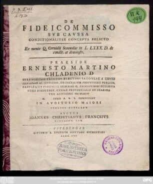 De Fideicommisso Svb Cavssa Conditionaliter Concepta Relicto : Ex mente Q. Ceruidii Scaeuolae in L. LXXX. D. de condit. et demonstr.