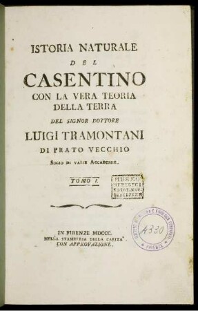 Tomo 1: Istoria Naturale Del Casentino Con La Vera Teoria Della Terra. Tomo 1