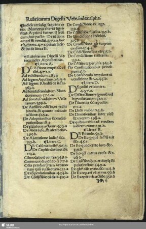 Rubricarum Digesti Veteris Index alphabeticus