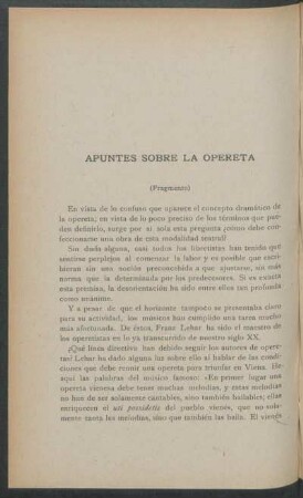 Apuntes sobre la opereta : (Fragmento)