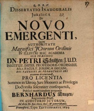 Disp. inaug. iur. de novo emergenti