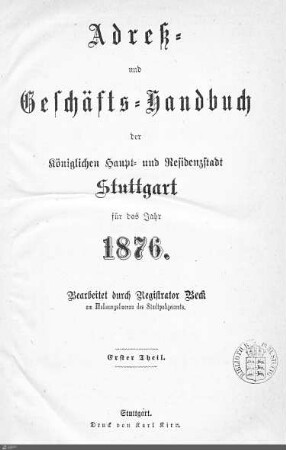 1876: Stuttgarter Adressbücher, 1876
