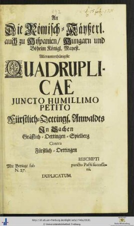 Quadruplicae Juncto Humillimo Petito