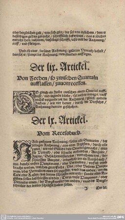 Der LX. Artickel. Vom Recessbuch.