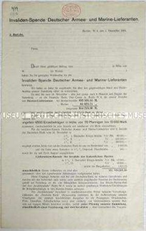 Rundschreiben zur Invaliden-Spende Deutscher Armee- und Marine-Liferanten