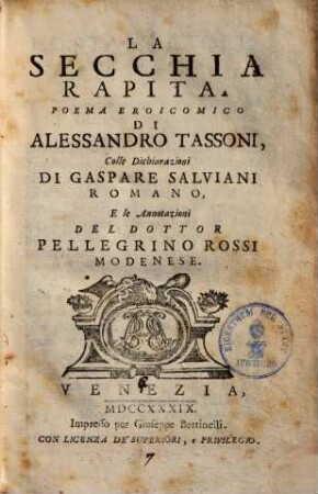 La secchia rapita : Poema eroicomico