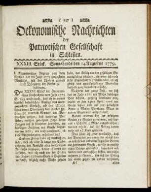XXXIII. Stück. Sonnabends den 14 Augustus. 1779.