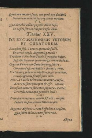 Titulus XXV. De Excusationibus Tutorum Et Curatorum.