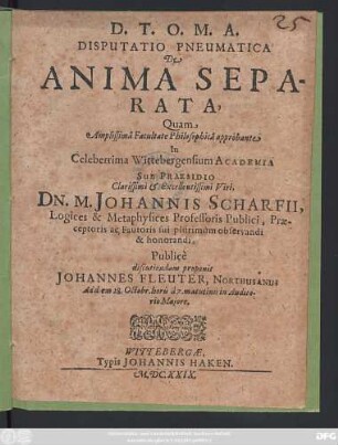 Disputatio Pneumatica De Anima Separata
