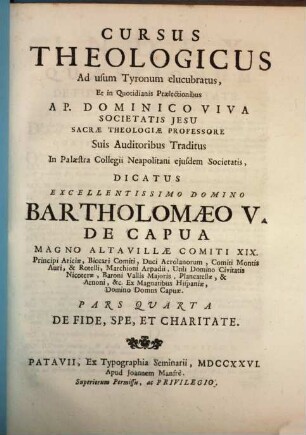 Cursus Theologicus, 4. De Fide, Spe, Et Charitate