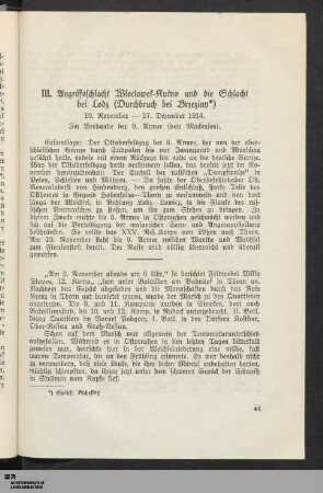 III. Angriffsschlacht Wloclawek-Kuino und die Schlacht bei Lodz (Durchbruch bei Brzeziny) (10.11.-17.12.14)