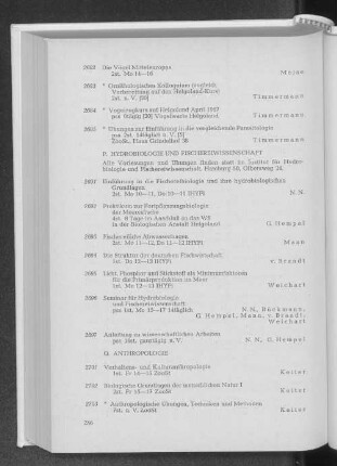 P. Hydrobiologie und Fischereiwissenschaft