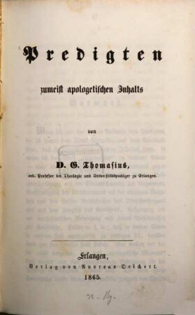 Predigten zumeist apologetischen Inhalts