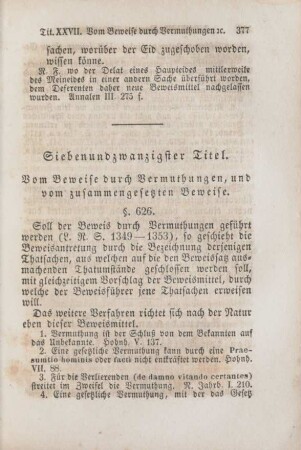 Siebenundzwanzigster Titel. Vom Beweise durch Vermuthungen, und vom zusammengesetzten Beweise