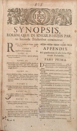 Synopsis, Eorum, Quae In Singulis Hujus Partis Secundae Tractatibus continentur.