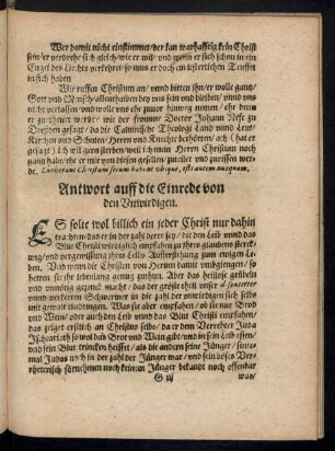 Antwort auff die Einrede von Unwürdigen.