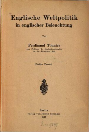 Englische Weltpolitik in englischer Beleuchtung