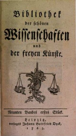 Bibliothek der schönen Wissenschaften und der freyen Künste. 9, 9. 1763