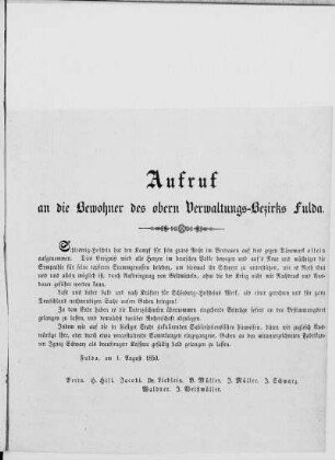 Aufruf an die Bewohner des obern Verwaltungs-Bezirks Fulda.