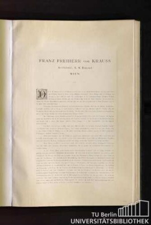 Franz Freiherr von Krauss. Architekt, K. K. Baurat, Wien.