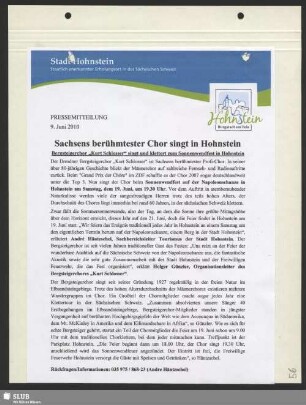 Sachsens berühmtester Chor singt in Hohnstein