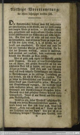 Nöthige Vorerinnerung, die öfters beherzigt werden soll