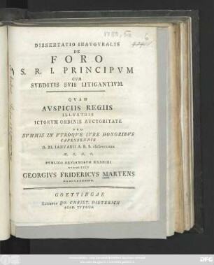 Dissertatio Inavgvralis De Foro S. R. I. Principvm Cvm Svbditis Svis Litigantivm