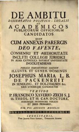 De Ambitu : Dissertatio Politico-Legalis Ad Academicos Publicorum Officiorum Candidatos