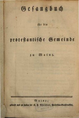 Gesangbuch für die protestantische Gemeinde zu Mainz
