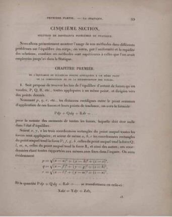 Cinquième section. Solution de différents problèmes de statique.