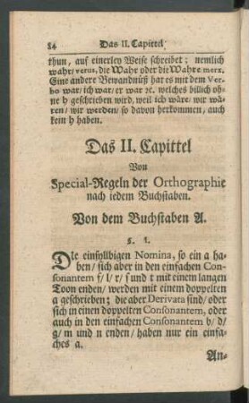 Das II. Capittel. Von Special-Regeln der Orthographie nach iedem Buchstaben
