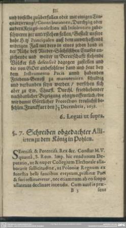 §. 7. Schreiben obgedachter Alliirten zu dem König in Pohlen