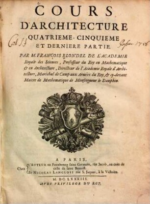 Cours d'Architecture : enseigne dans l'Academie Royale d'Architecture, 4/5