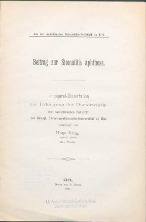 Beitrag zur Stomatitis aphthosa