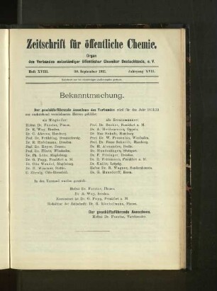 Heft VXIII. 30. September 1911. Jahrgang XVII.