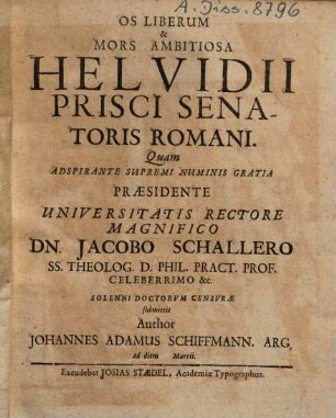 Os Liberum & Mors Ambitiosa Helvidii Prisci Senatoris Romani