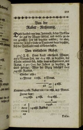Von der Rabat-Rechnung. - Gedoppelte Rabat-Rechung.