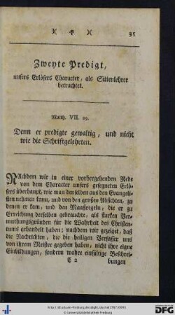Zweyte Predigt. Unsers Erlösers Character, als Sittenlehrer betrachtet.