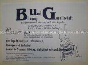 Maueranschlag aus dem Studentenstreik 1997/98 in Berlin mit Aufruf zu einem bundesweiten studentischen Basiskongress