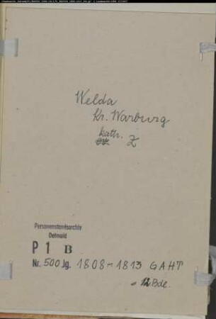 Zivilstandsregister der katholischen Gemeinde Welda, Kreis Warburg (GAHT 1808-1813) (Gemeinde: Katholische Gemeinde Welda)